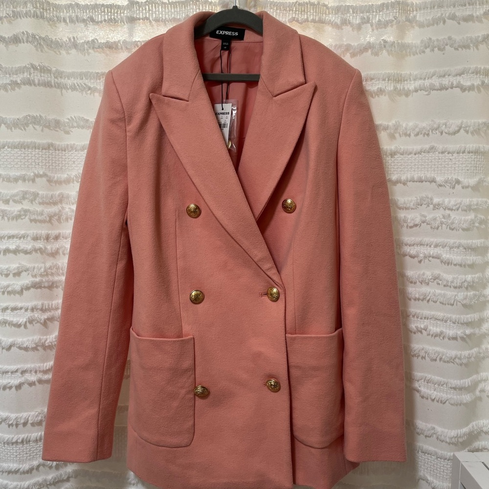 Express Blush Double-Breasted Blazer with Gold Buttons